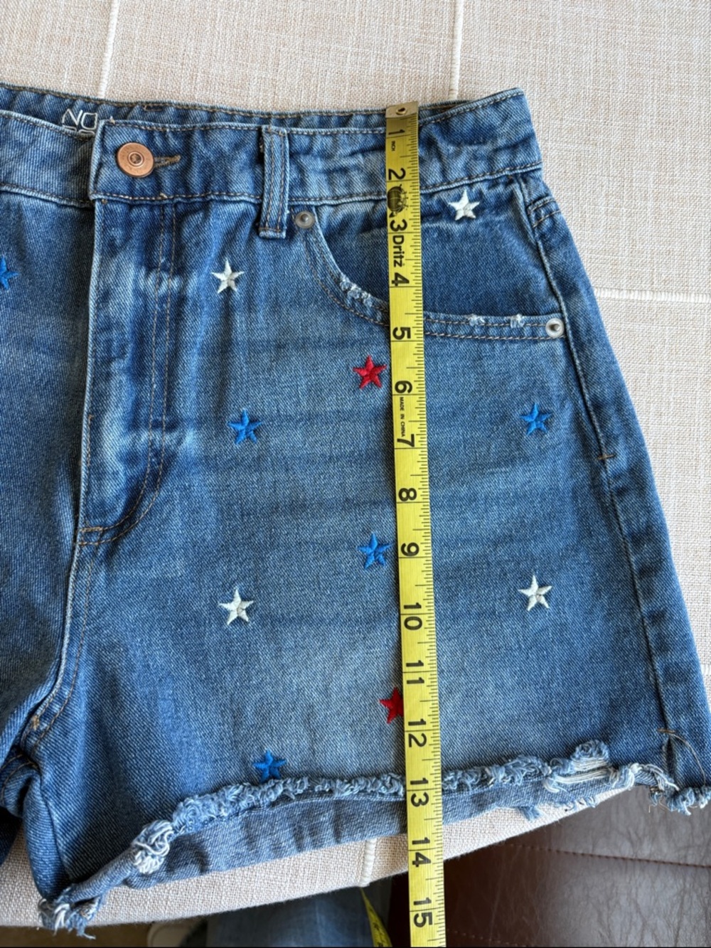 No Boundaries Blue Denim Shorts with Red, White & Blue Star Embroidery - Picture 2 of 9
